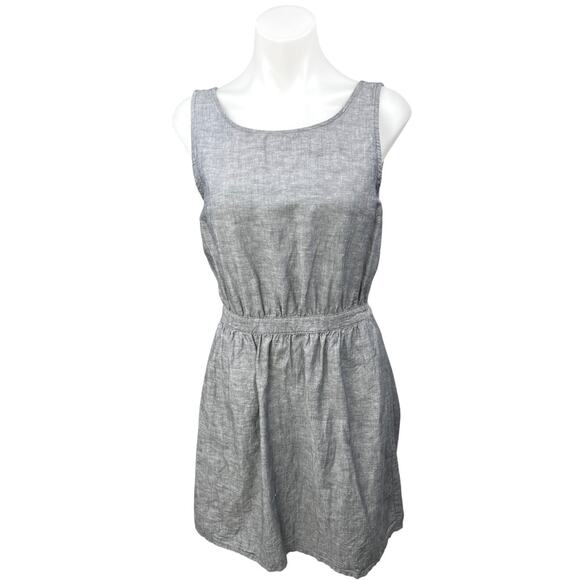 GAP Gray Linen Sleeveless Open  Back Jean Chambray Denim Blouson Mini Dress Sz S - Picture 2 of 5